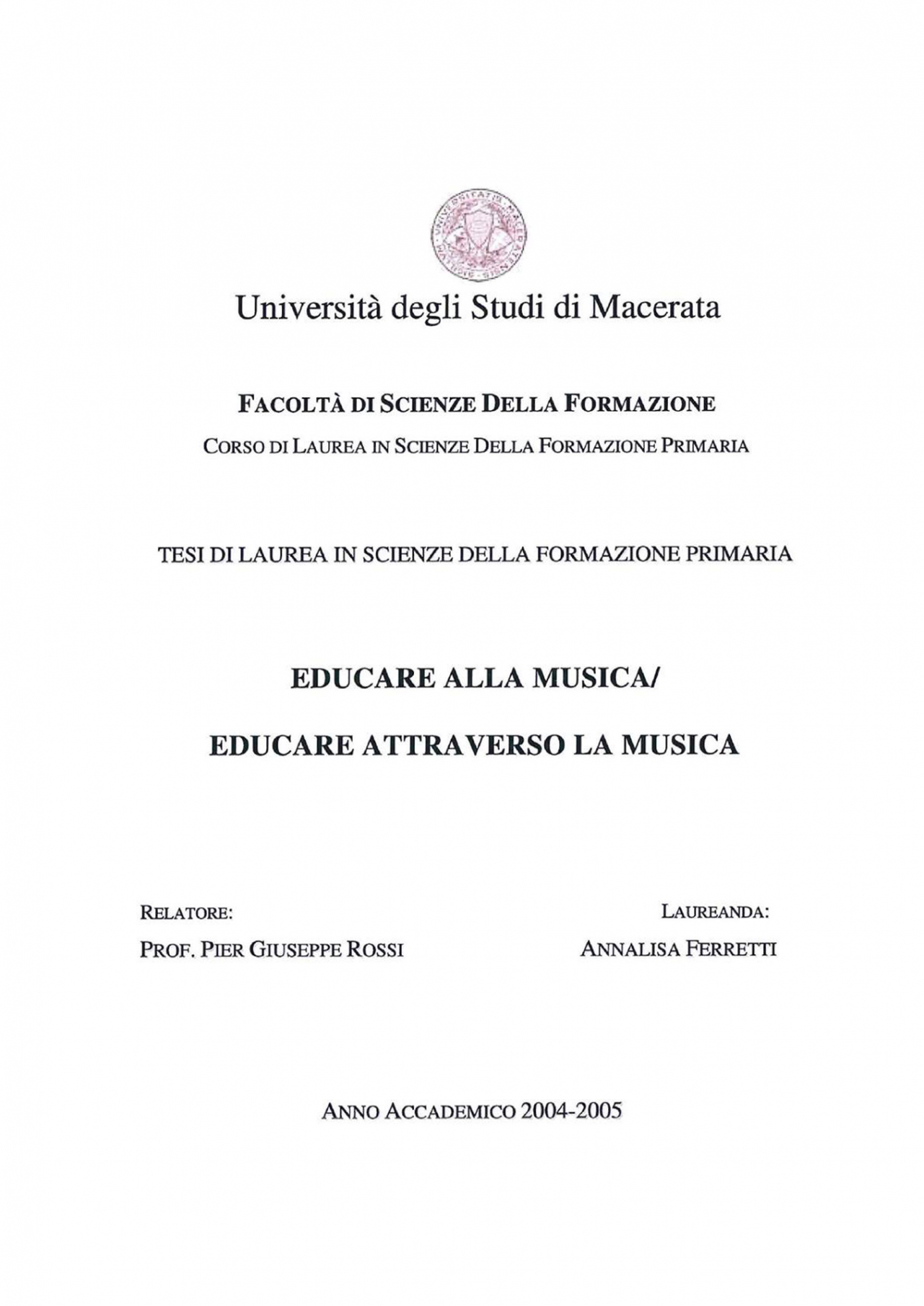 Tesi di Laurea di Annalisa Ferretti