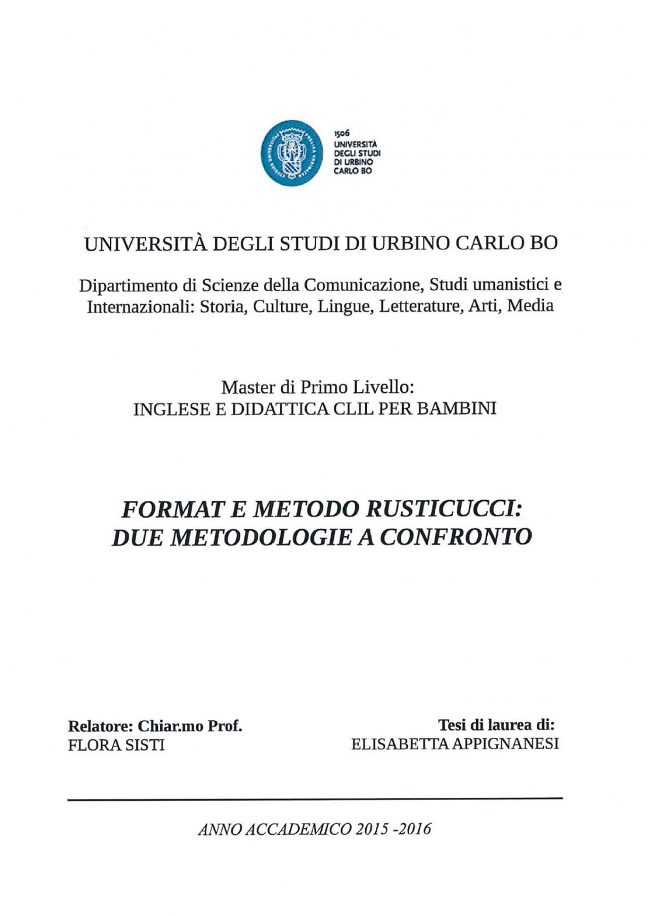Tesi di Laurea di Elisabetta Appignanesi