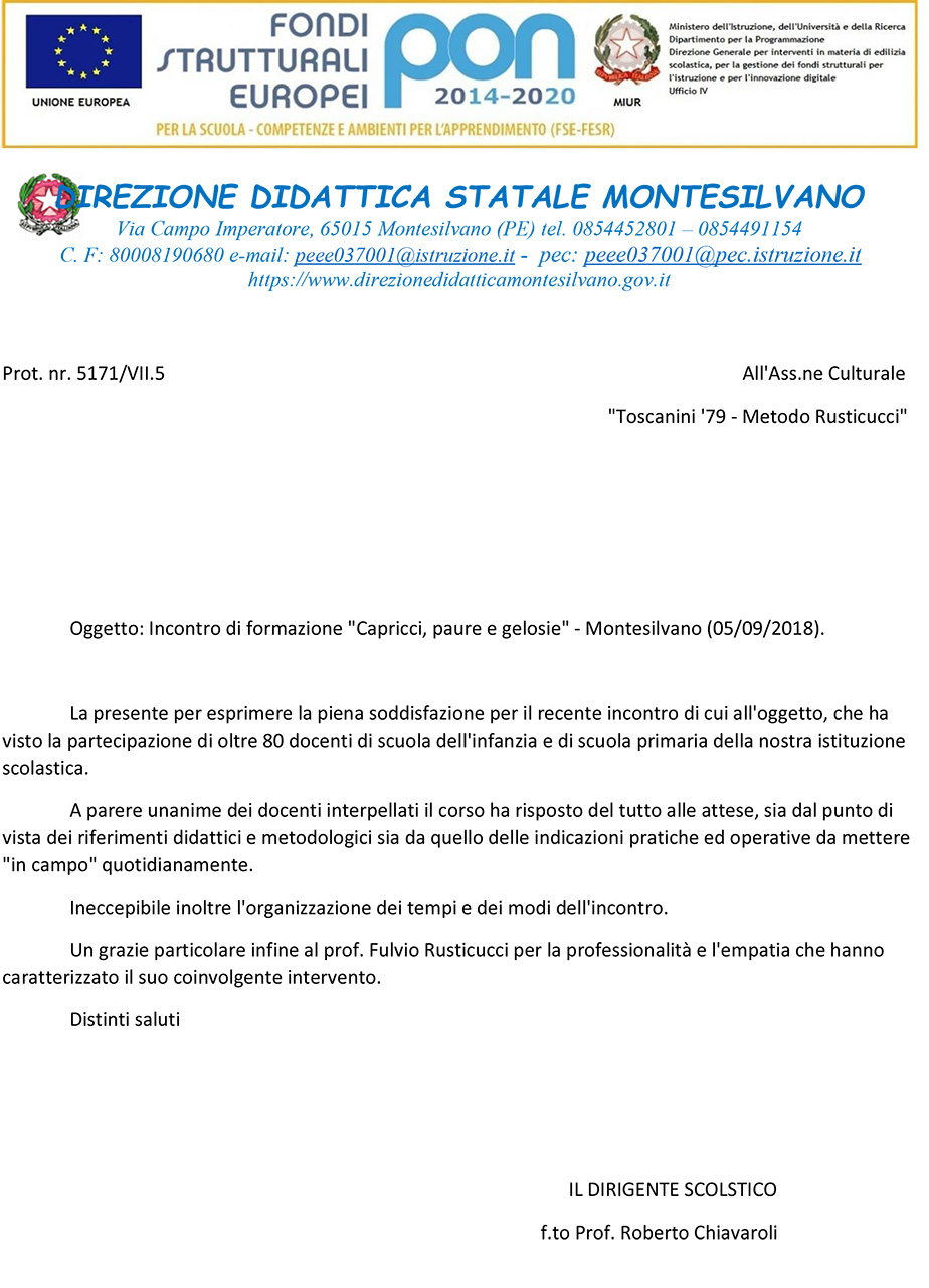 Incontro di Formazione "Capricci, paure e gelosie" - Montesilvano 05/09/2018
